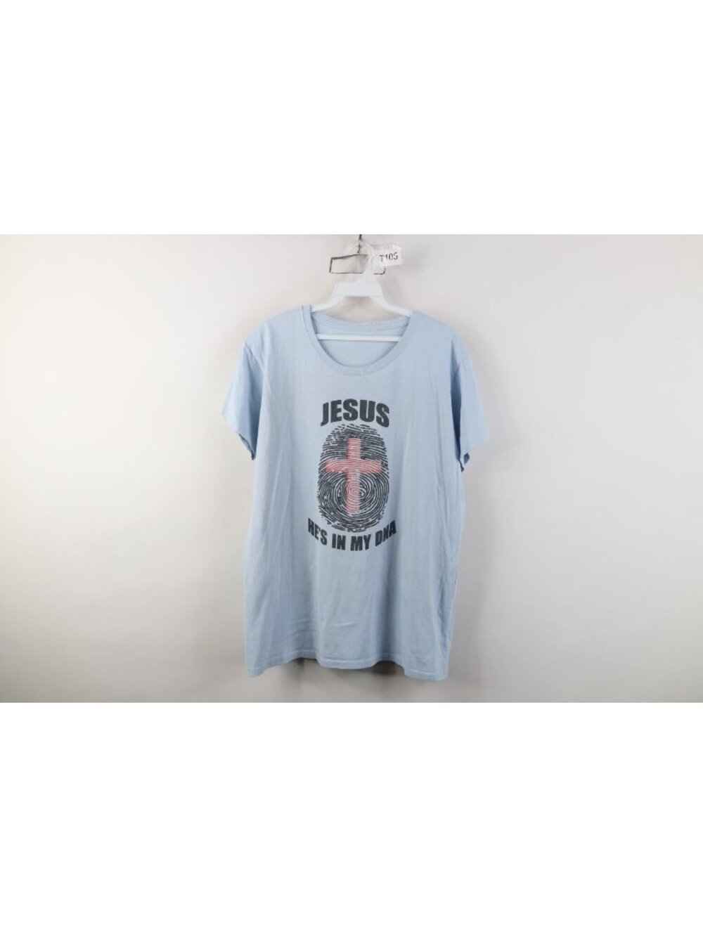 Vtg 90s Y2K Womens Large Christian Jesus He's In My DNA T-Shirt Carolina Blue